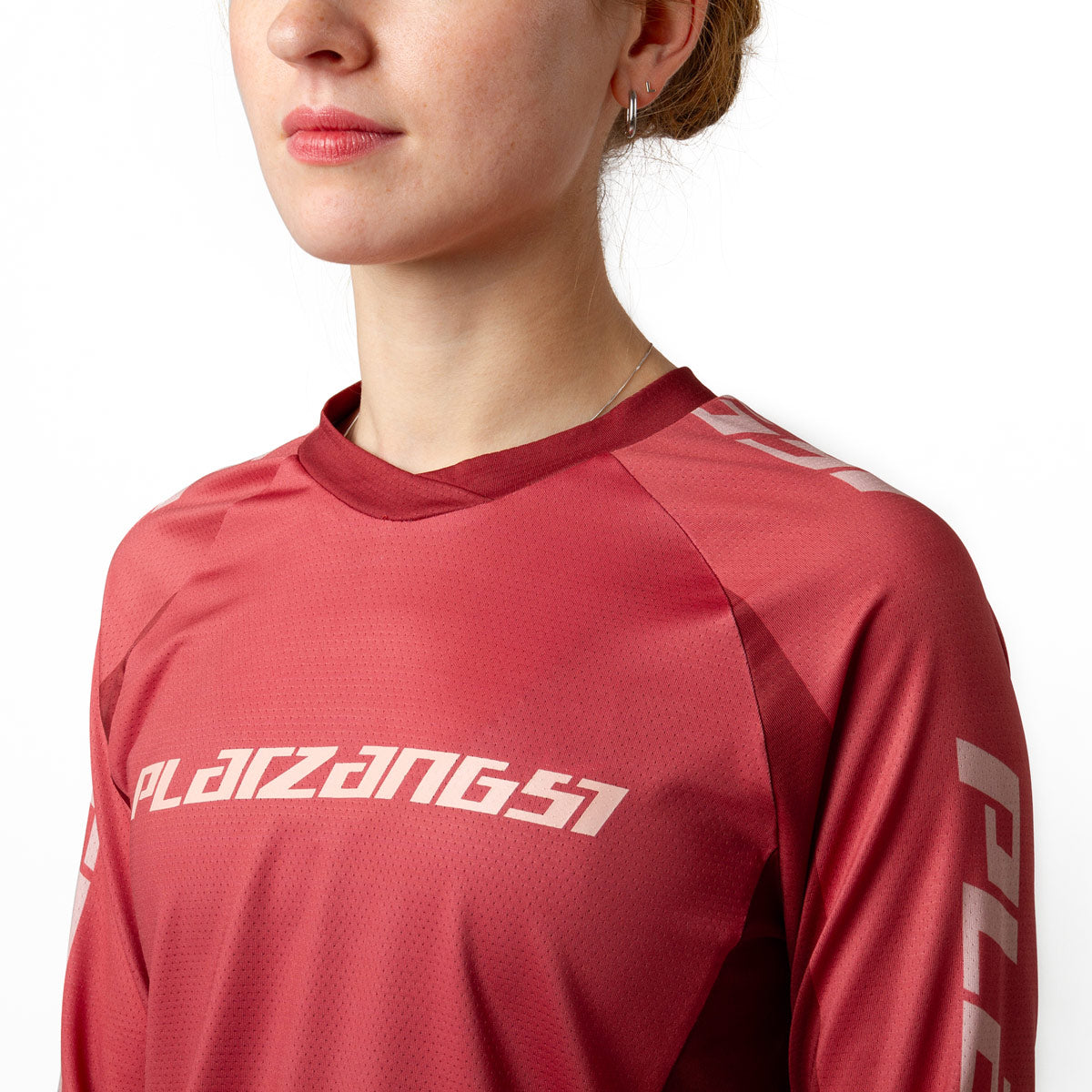 MTB Jersey in rot für Damen mit Platzangst Logo